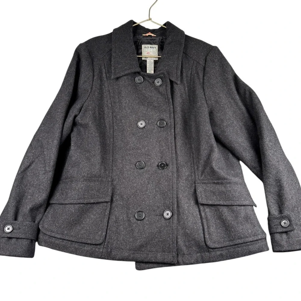 Vintage Old Navy Double Breasted Wool Blend Pea Coat Jacket Charcoal Gray XL 431